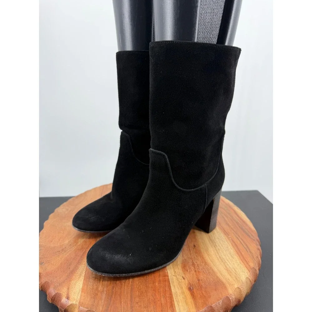 Free People Dakota Suede‎ Block Heel Boots sz 36 Black Italian Leather Mid Calf